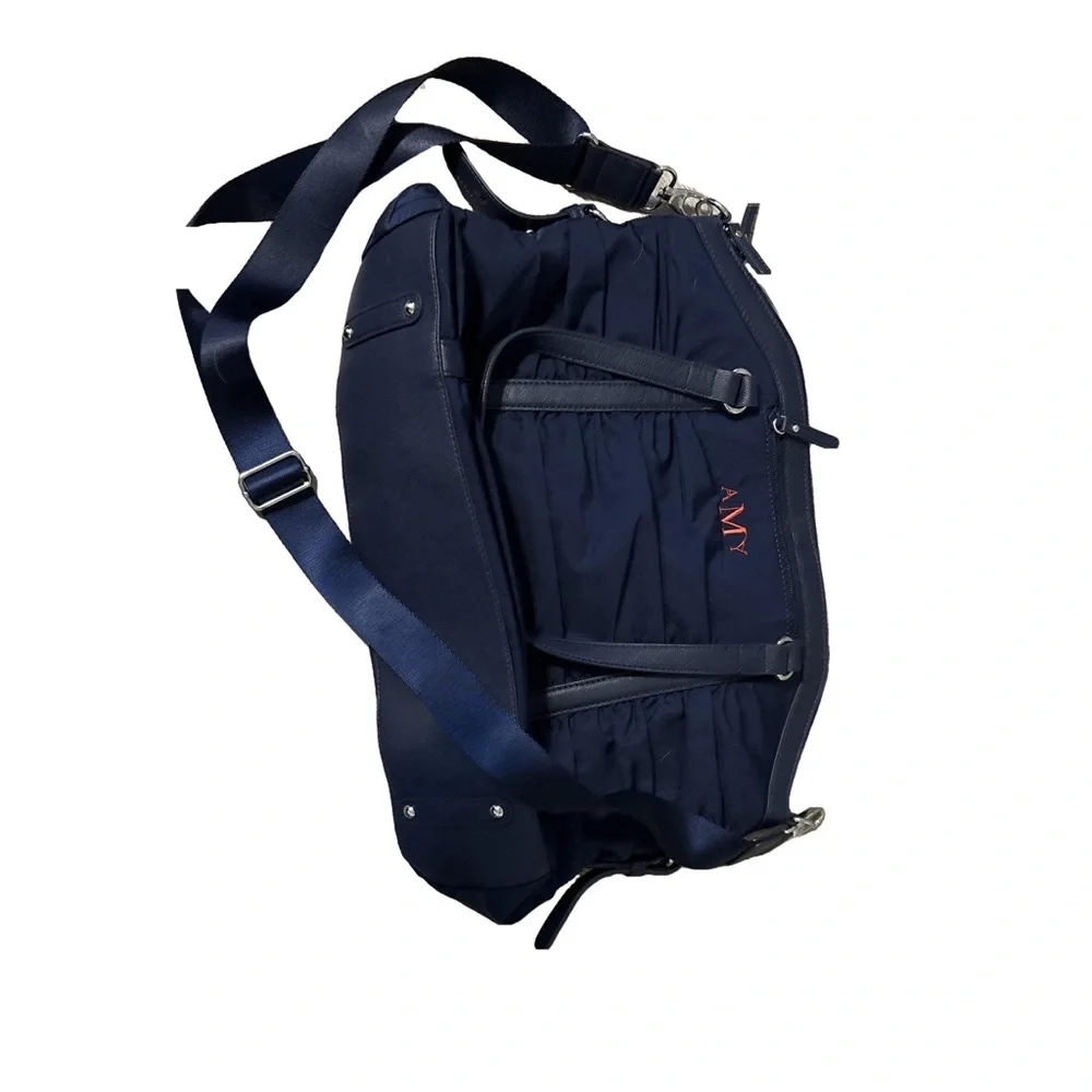 Sydnee Navy Blue Rusche Diaper Bag w/Detachable Shoulder Strap Engraved (Amy)